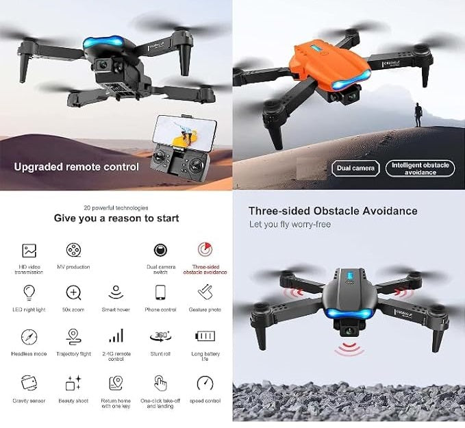 E99 Foldable Drone with 720p HD Camera, 360° Flip, Altitude Hold & LED Lights – Long Flight Time, App & Remote Control