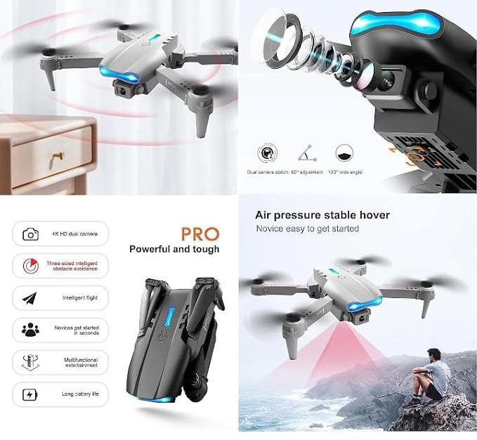 E99 Foldable Drone with 720p HD Camera, 360° Flip, Altitude Hold & LED Lights – Long Flight Time, App & Remote Control